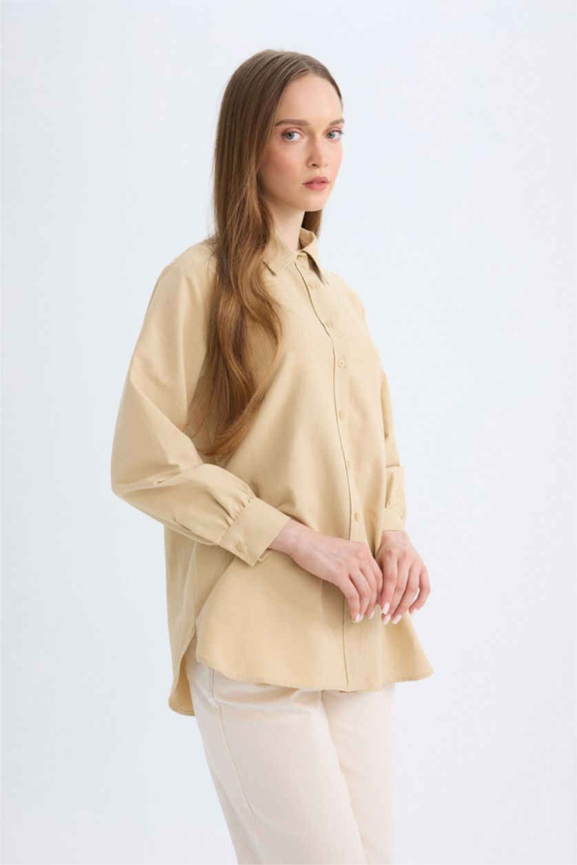 WOMAN Beige Relax Fit Poplin Basic Shirt Tunic