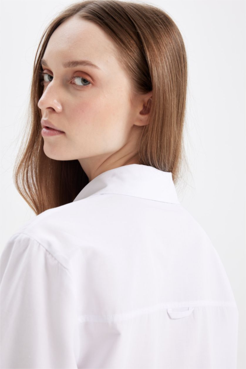 FEMME Blanc Chemise Basique blanche à manches longues Coupe décontractée en Popeline