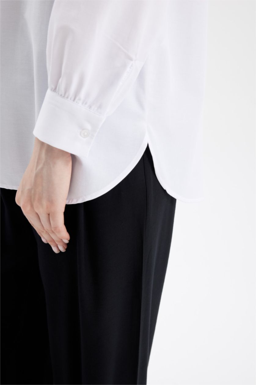 FEMME Blanc Chemise Basique blanche à manches longues Coupe décontractée en Popeline