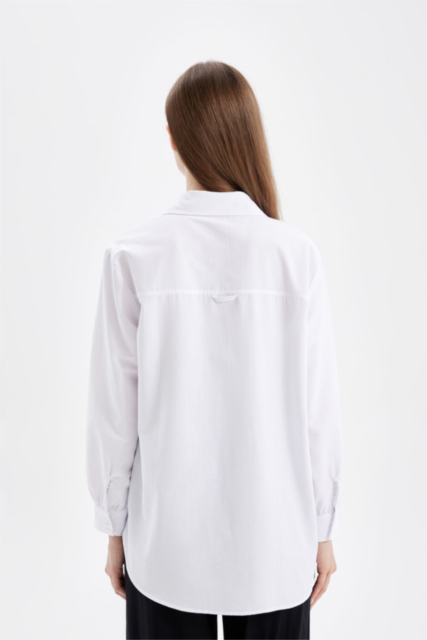 FEMME Blanc Chemise Basique blanche à manches longues Coupe décontractée en Popeline