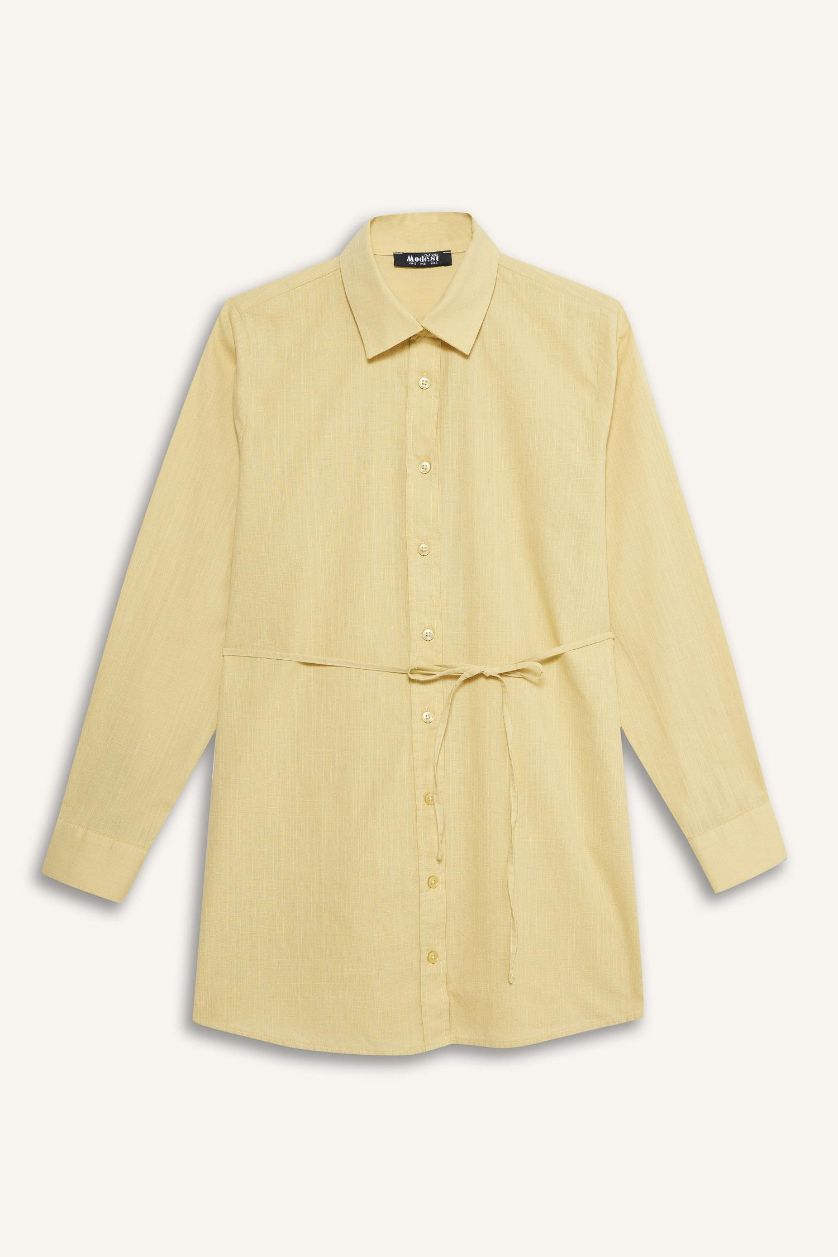 Kadın Zeytin Yeşili %100 Pamuk Poplin Bağlamalı Gömlek Tunik