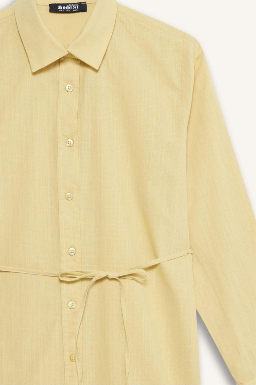 Kadın Zeytin Yeşili %100 Pamuk Poplin Bağlamalı Gömlek Tunik