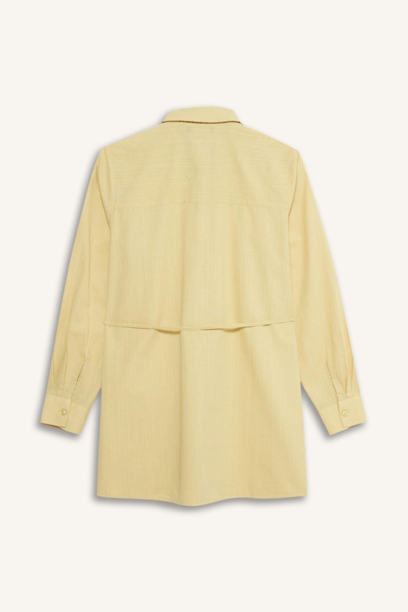 Kadın Zeytin Yeşili %100 Pamuk Poplin Bağlamalı Gömlek Tunik