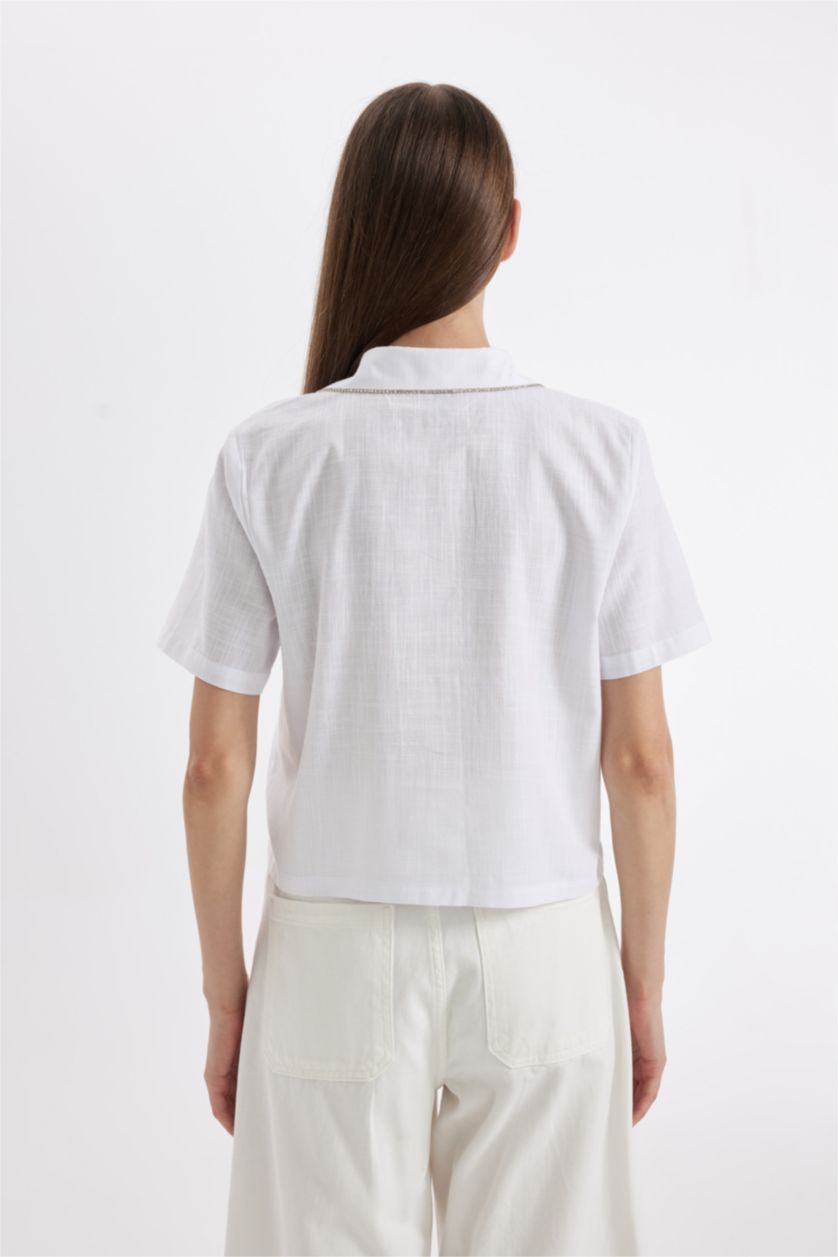 نساء أبيض قميص ابيض كروب نص ردن