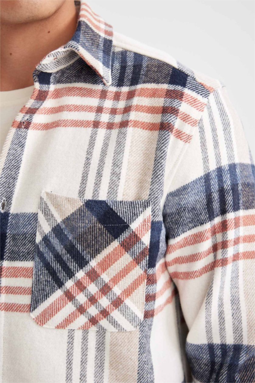 رجال بيج فاتح قميص كاروهات كم طويل قصة عادية برقبة بولو