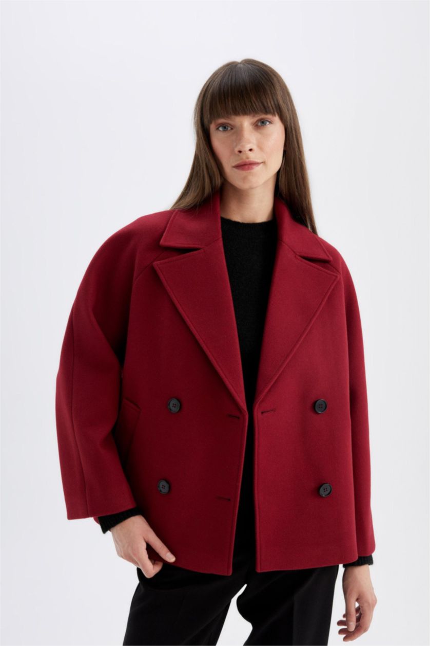 FEMME Bordeaux Manteau court en laine avec boutons