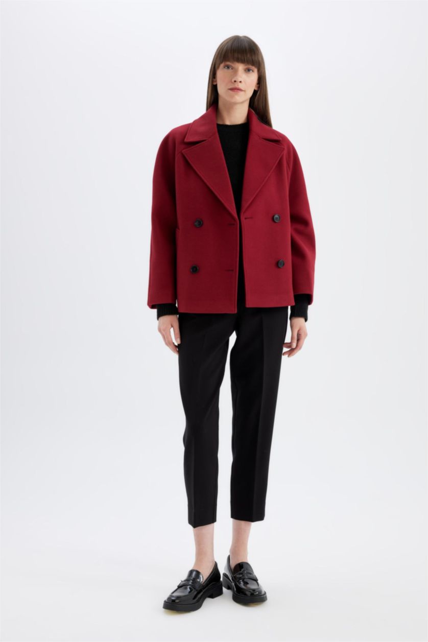 FEMME Bordeaux Manteau court en laine avec boutons