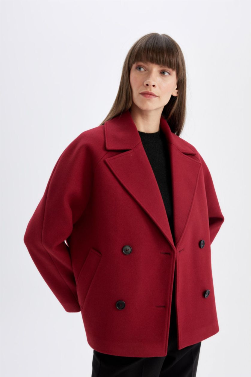 FEMME Bordeaux Manteau court en laine avec boutons
