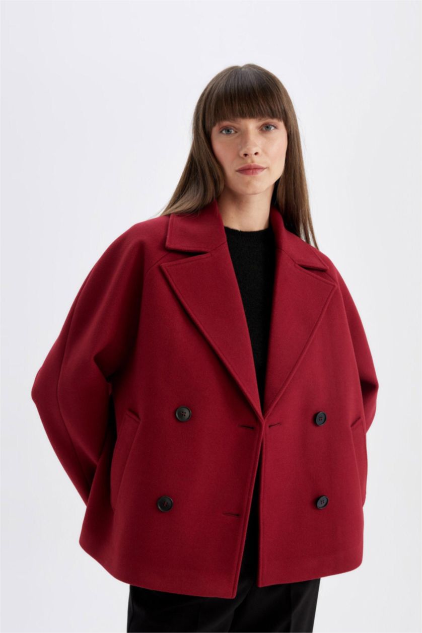 FEMME Bordeaux Manteau court en laine avec boutons