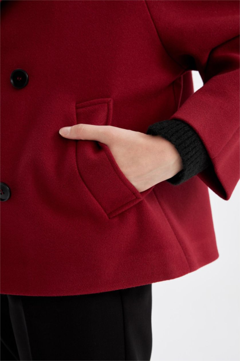 FEMME Bordeaux Manteau court en laine avec boutons