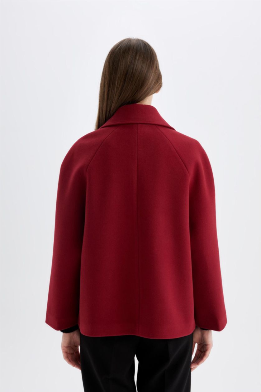 FEMME Bordeaux Manteau court en laine avec boutons