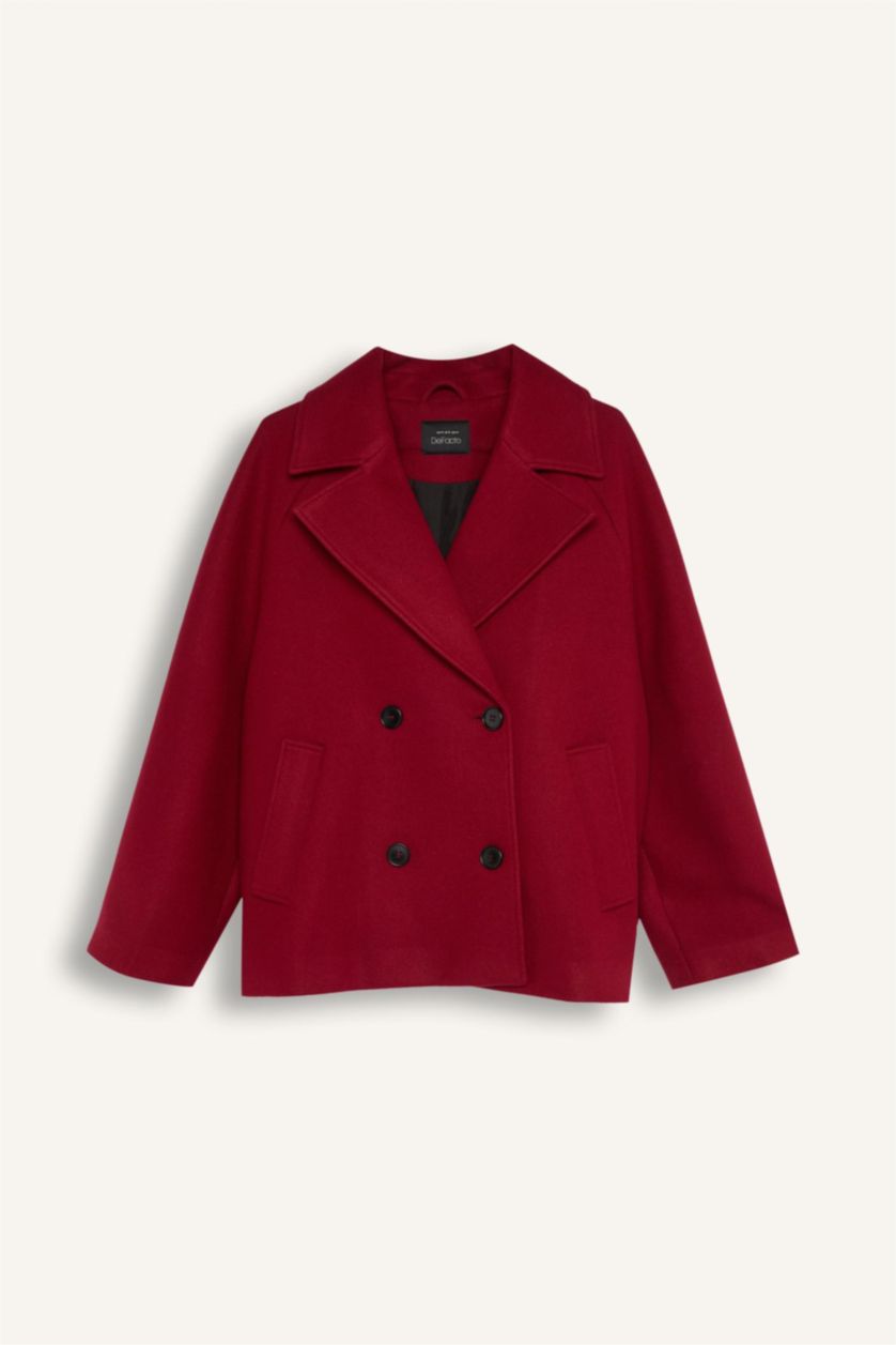 FEMME Bordeaux Manteau court en laine avec boutons