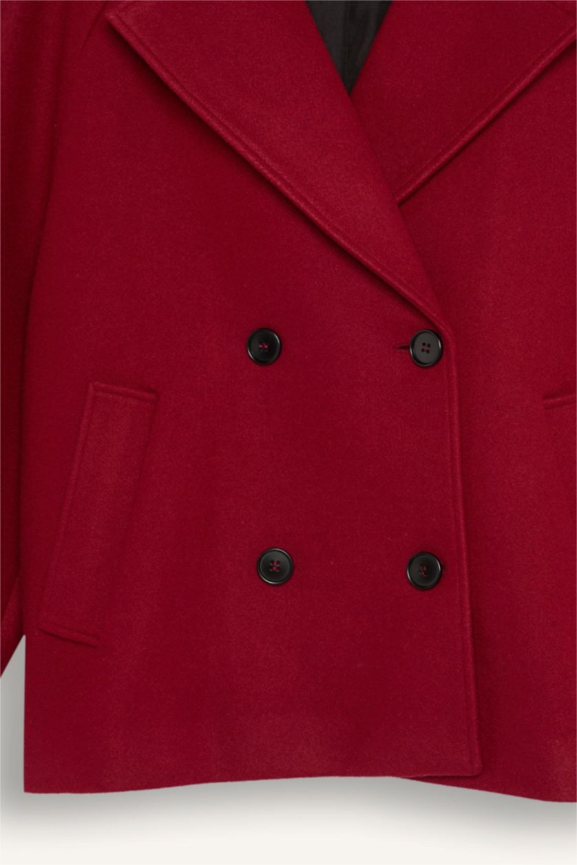 FEMME Bordeaux Manteau court en laine avec boutons