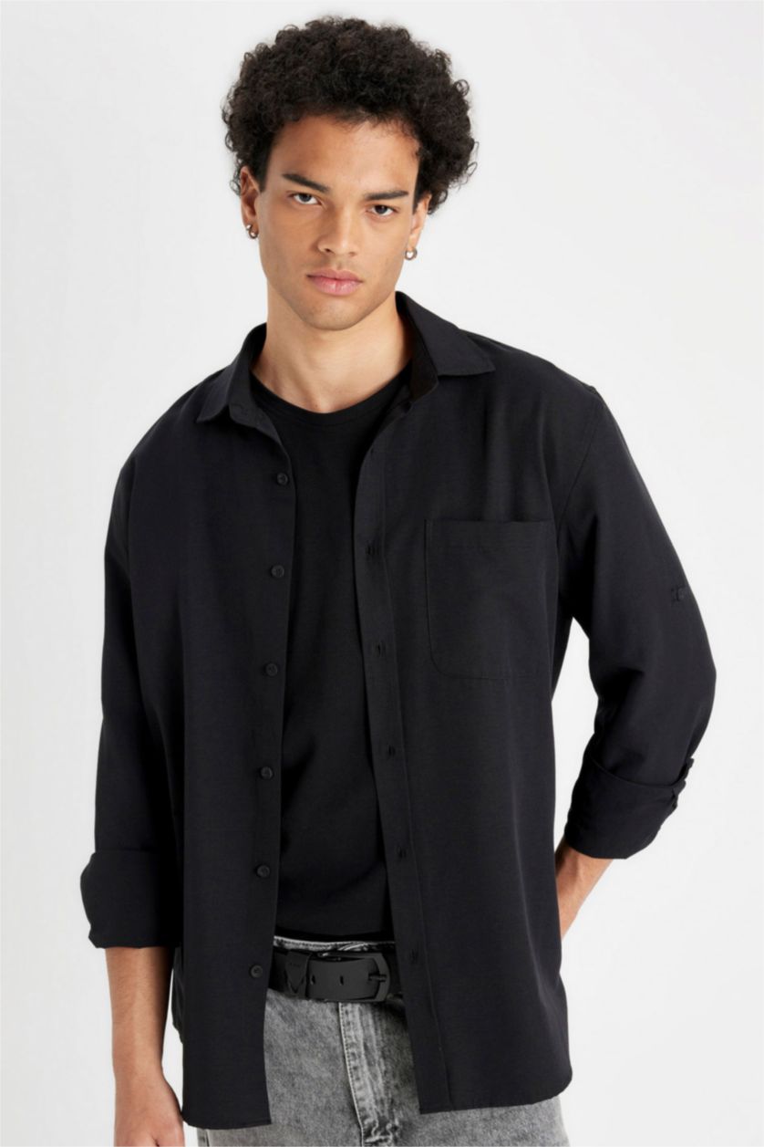 MAN Black Regular Fit Basic Cotton Blend Shirt