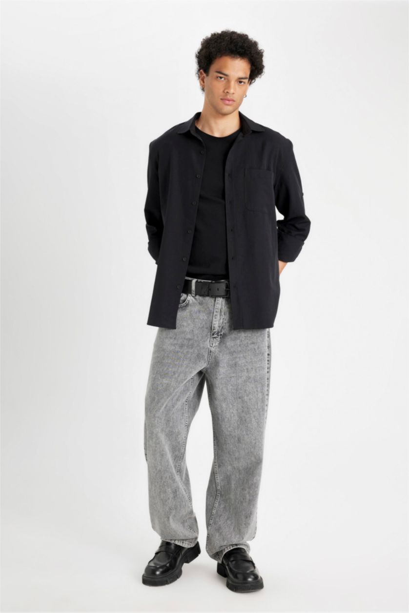 MAN Black Regular Fit Basic Cotton Blend Shirt