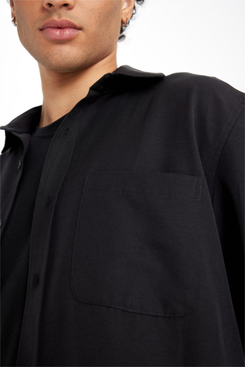 MAN Black Regular Fit Basic Cotton Blend Shirt