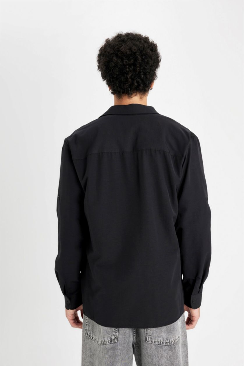 MAN Black Regular Fit Basic Cotton Blend Shirt