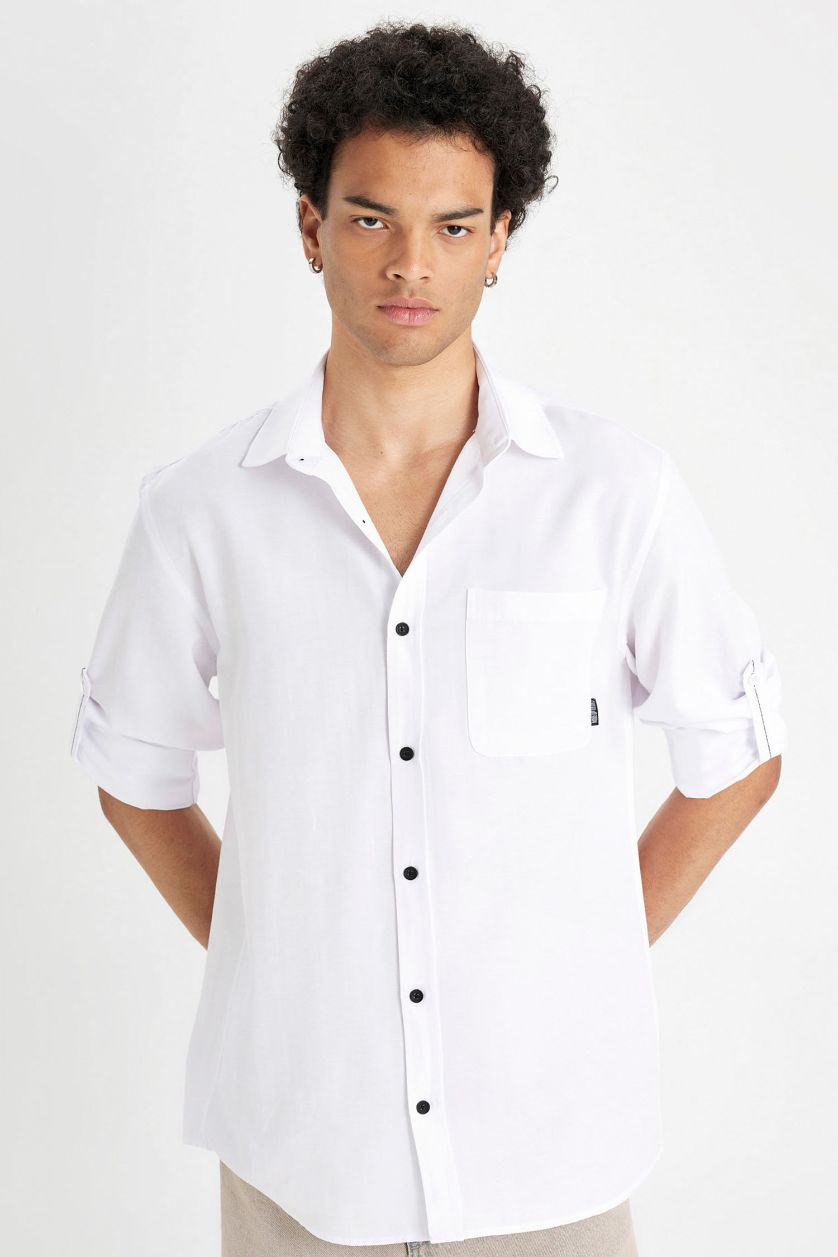 MAN Violet Beyaz Regular Fit Basic Cotton Blend Long Sleeve Shirt