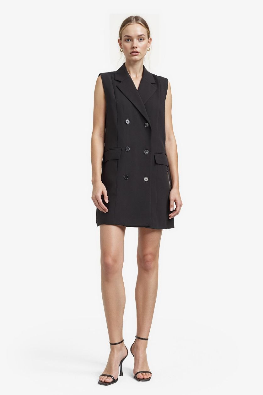 Kadın Siyah Tailored Fit Kolsuz Mini Elbise