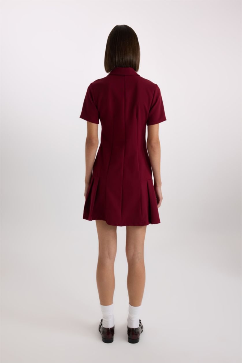 نساء خمري فستان قصير سادة نص ردن بياخة قميص وكسرات