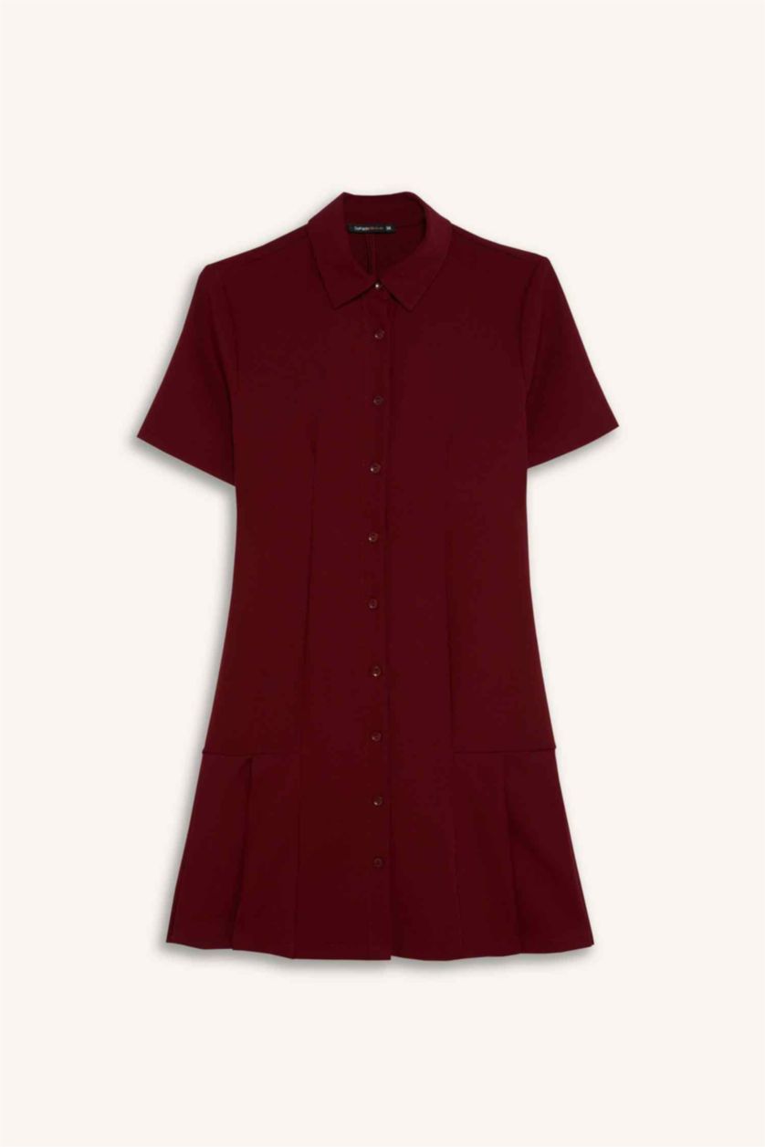 نساء خمري فستان قصير سادة نص ردن بياخة قميص وكسرات