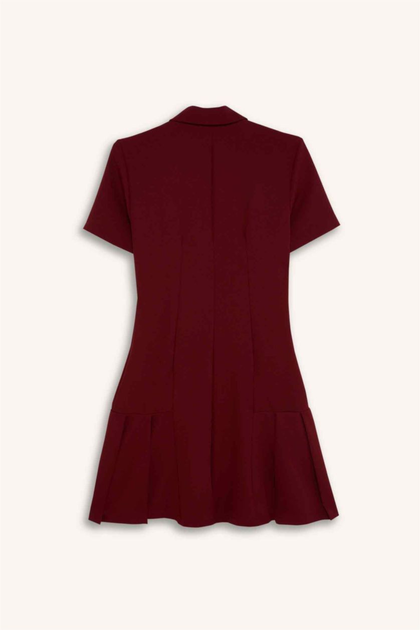 نساء خمري فستان قصير سادة نص ردن بياخة قميص وكسرات