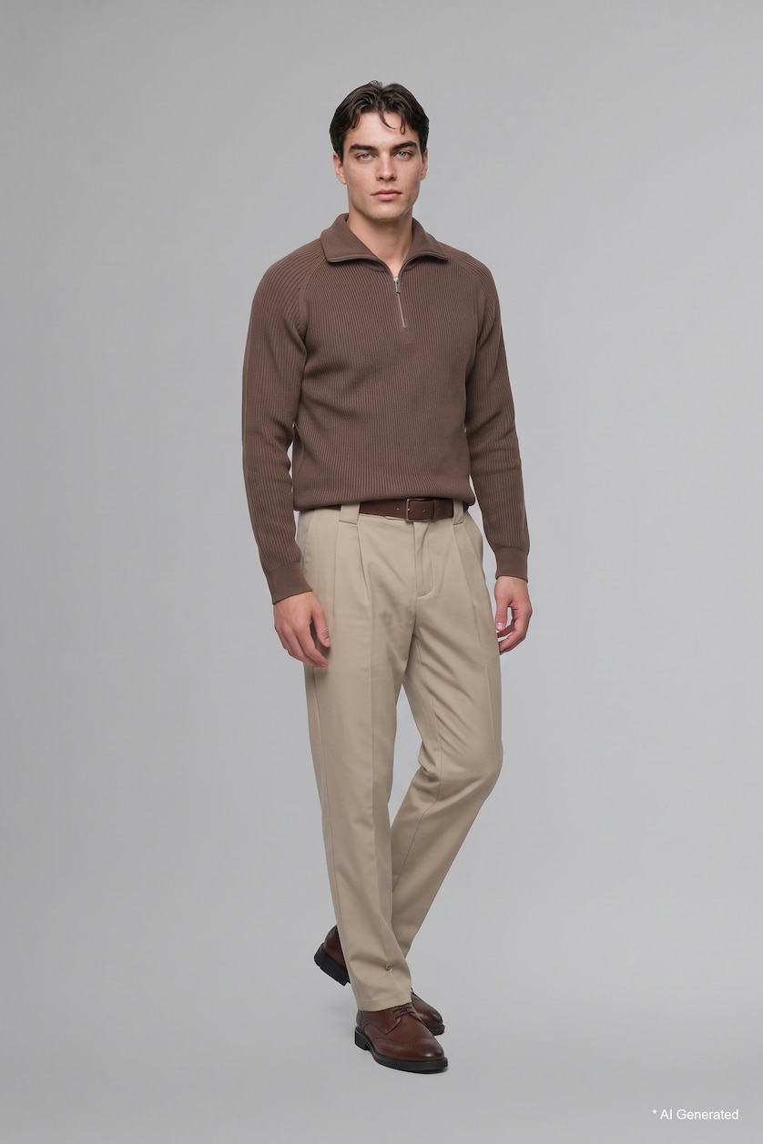 Man Khaki Standard Fit Knitwear Pullover