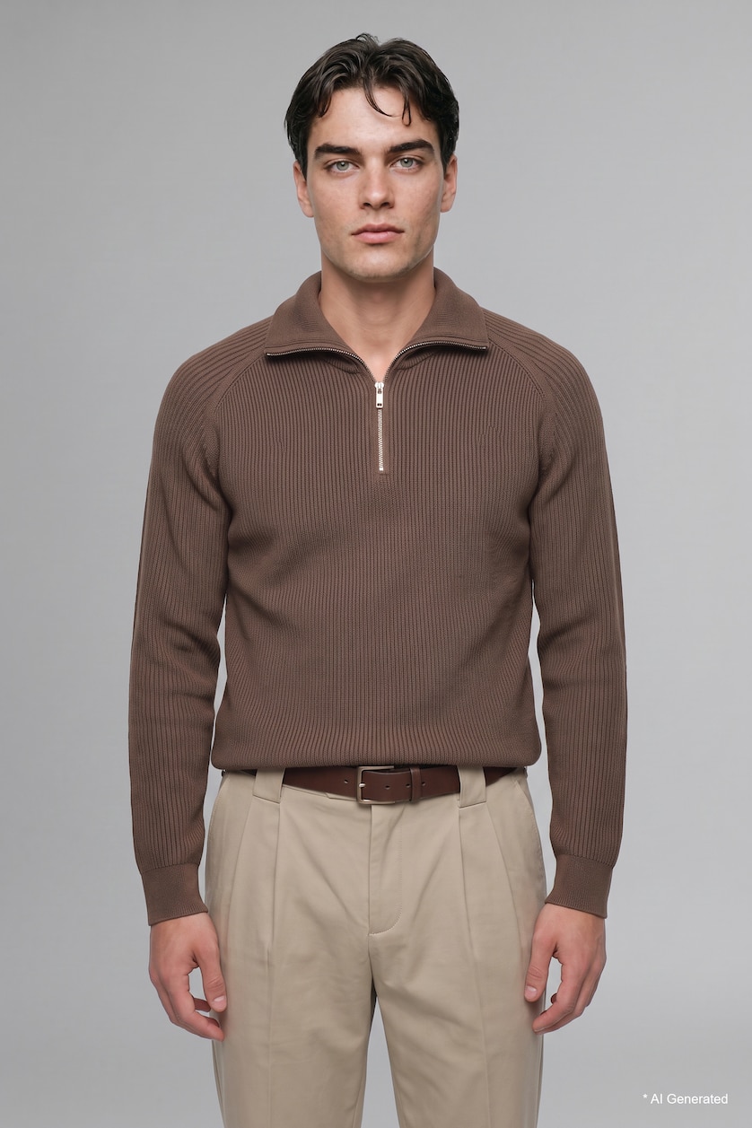 Man Khaki Standard Fit Knitwear Pullover