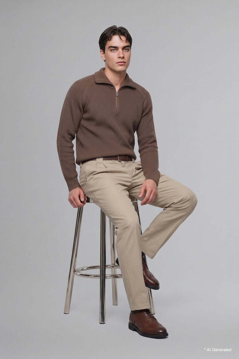 Man Khaki Standard Fit Knitwear Pullover