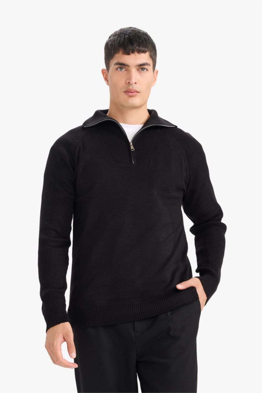 HOMME Noir Pull en tricot à col roulé Coupe standard