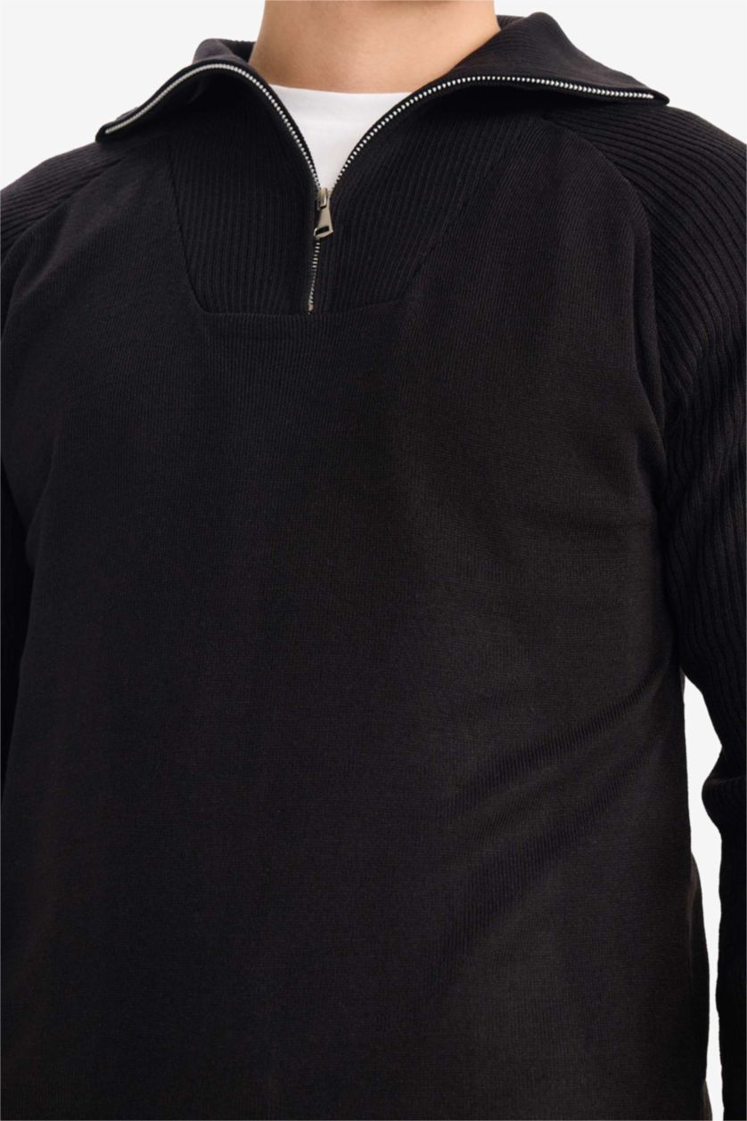 HOMME Noir Pull en tricot à col roulé Coupe standard