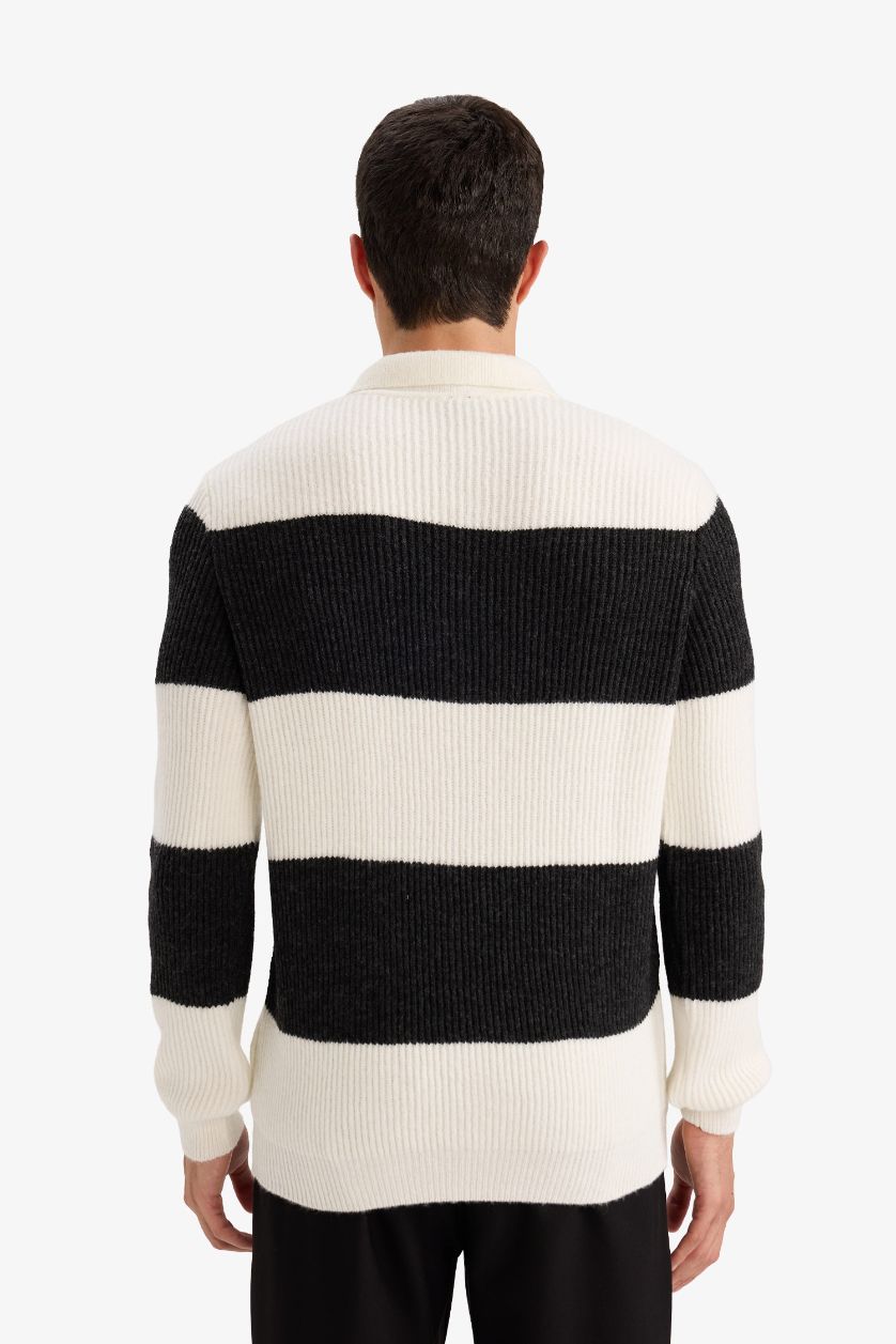 رجال بيج فاتح بلوفر تريكو قصة عادية بياقة بولو