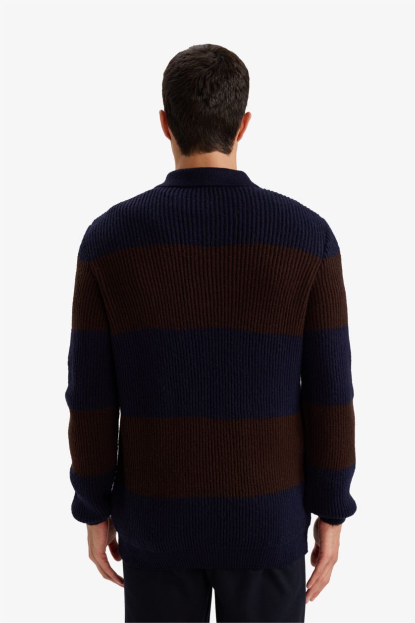 رجال كحلي بلوفر تريكو قصة عادية برقبة بولو