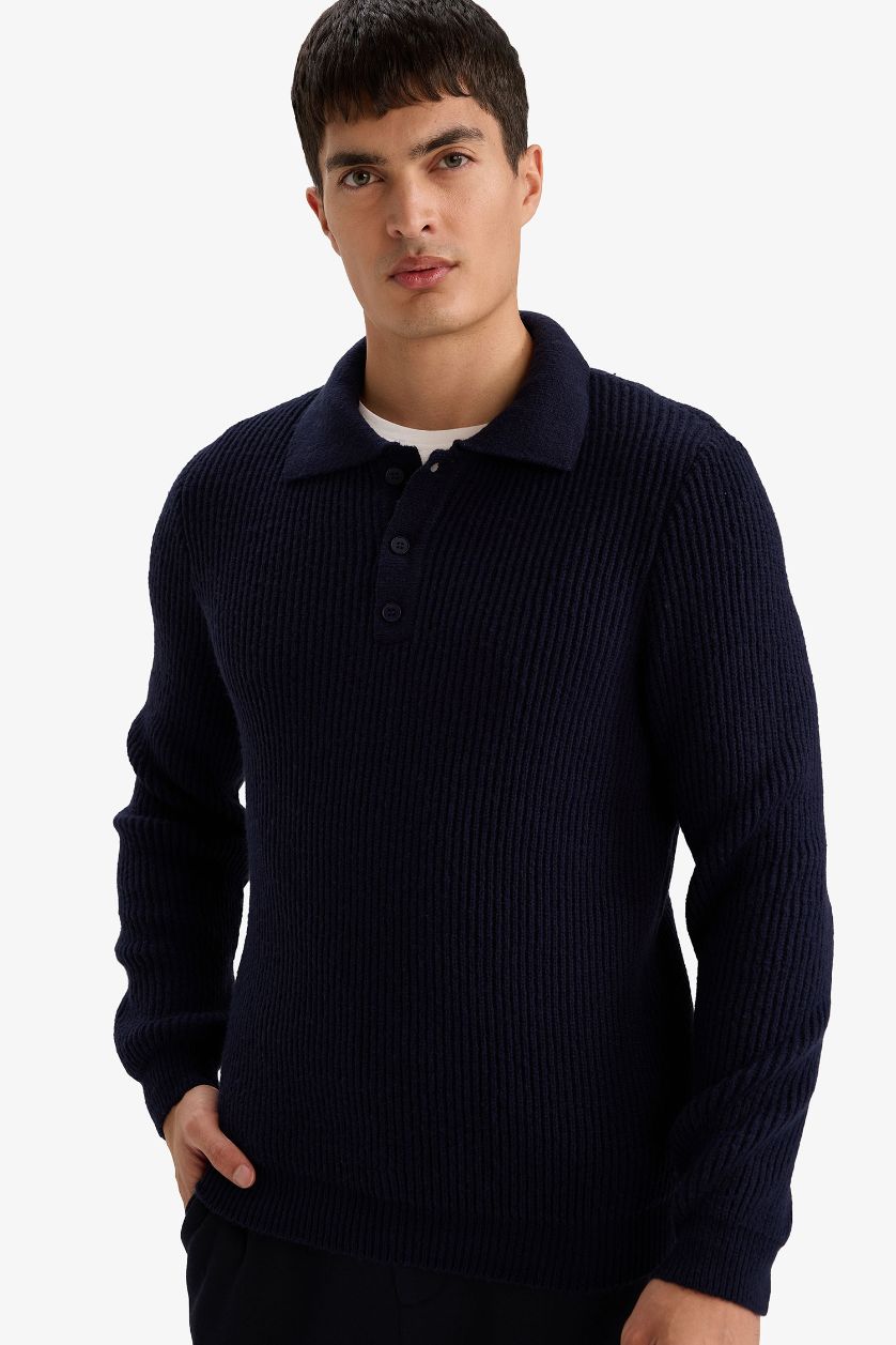 HOMME Marin Pull en tricot à col polo Coupe standard