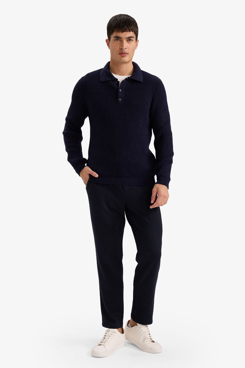 HOMME Marin Pull en tricot à col polo Coupe standard