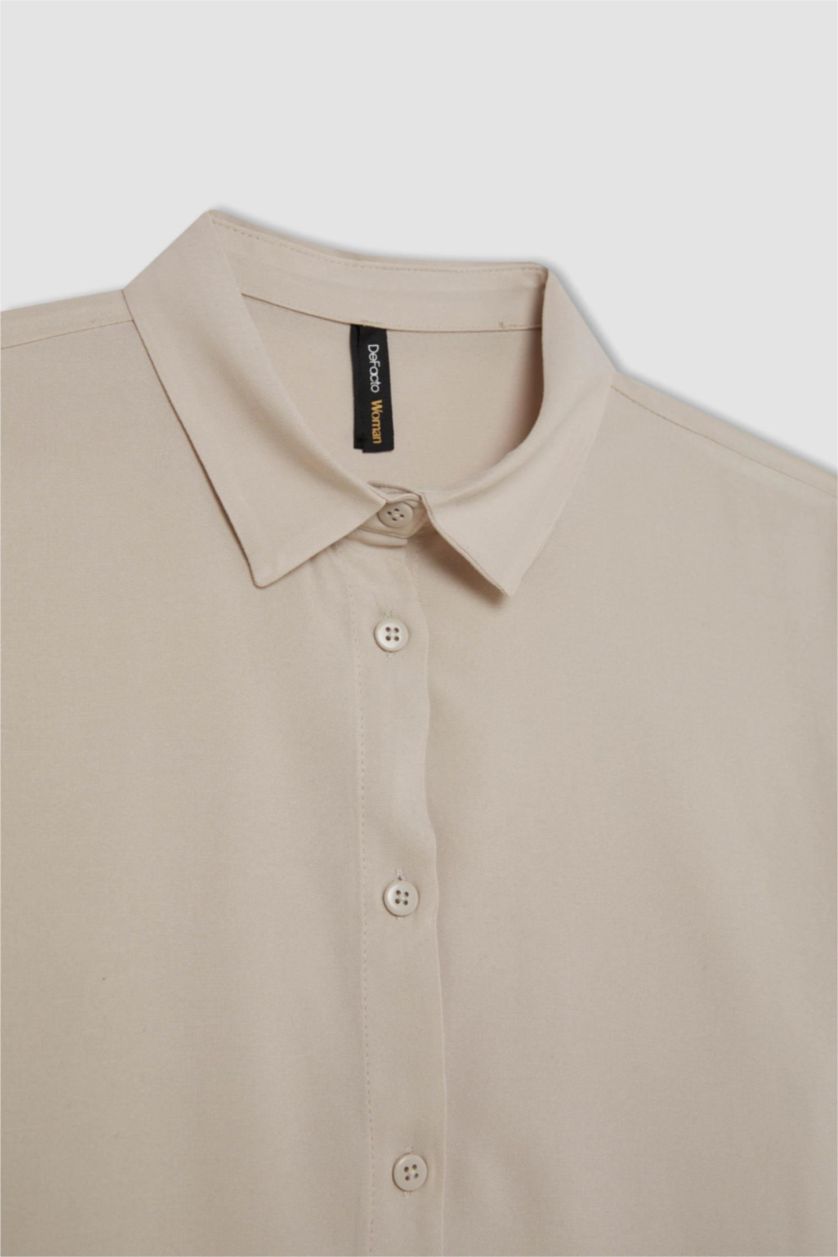 Kadın Kum Regular Fit Basic Düz Düğmeli Uzun Kollu Gömlek