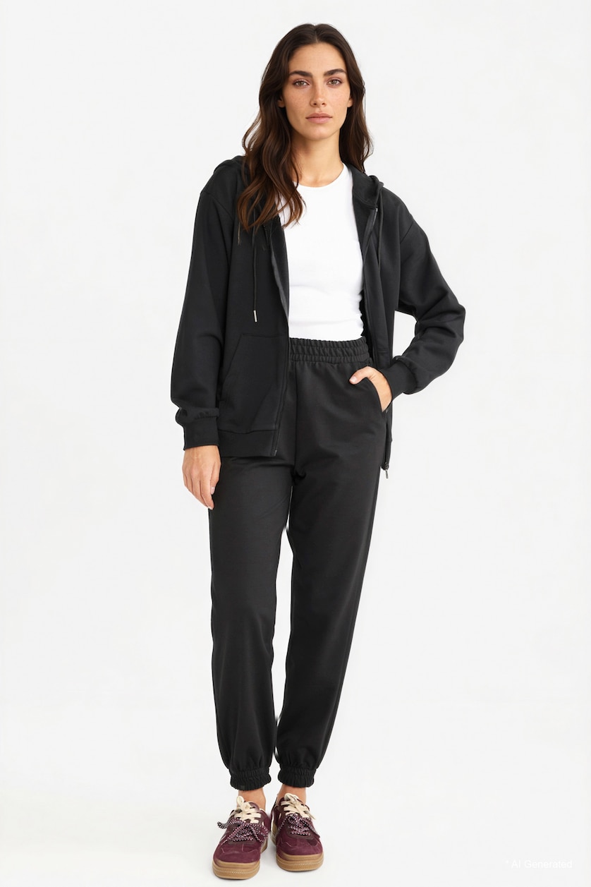 نساء أسود jogger Thin Sweatshirt Fabric Trousers