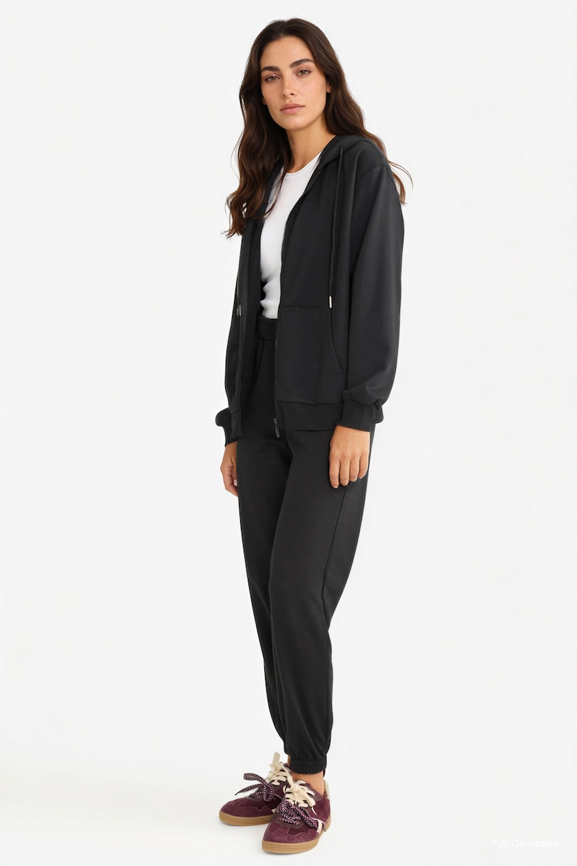 نساء أسود jogger Thin Sweatshirt Fabric Trousers