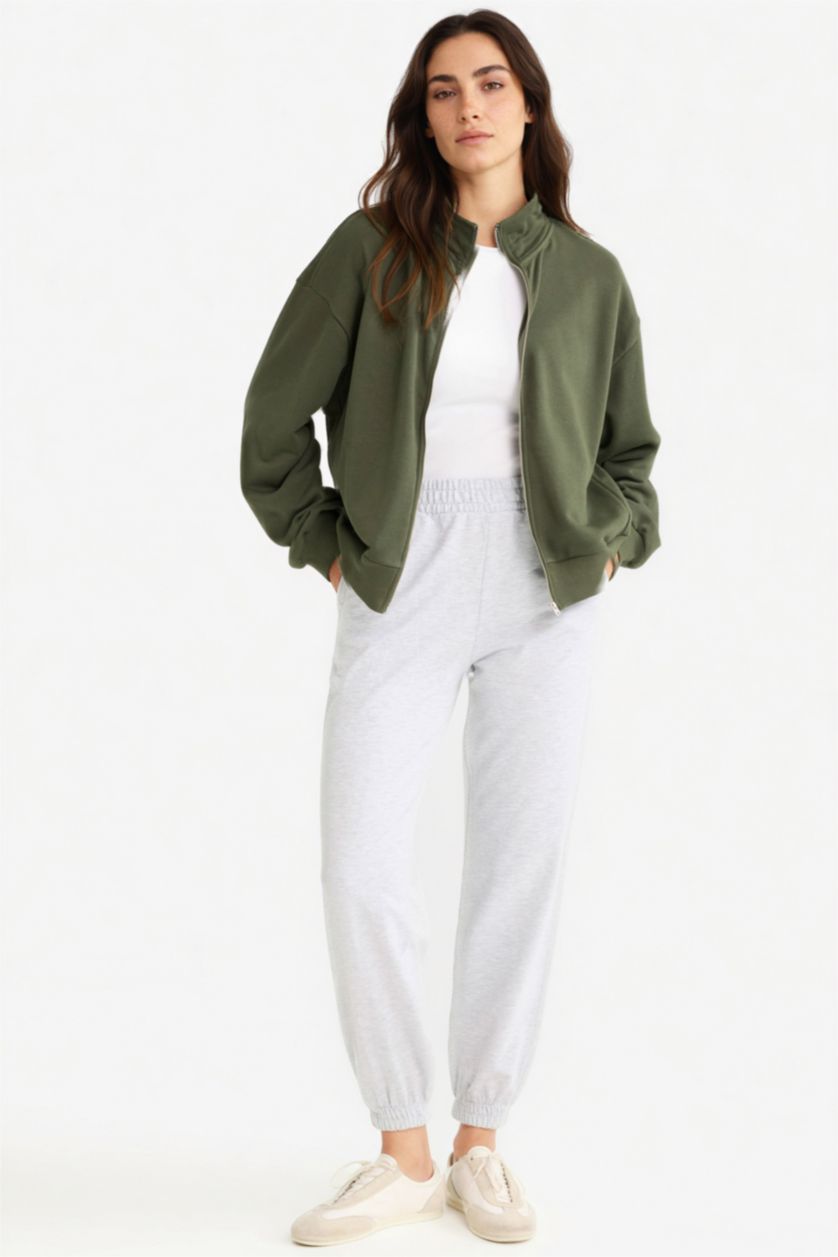 WOMAN Grey Melange Jogger Fit Basic Pockets Sweatpants