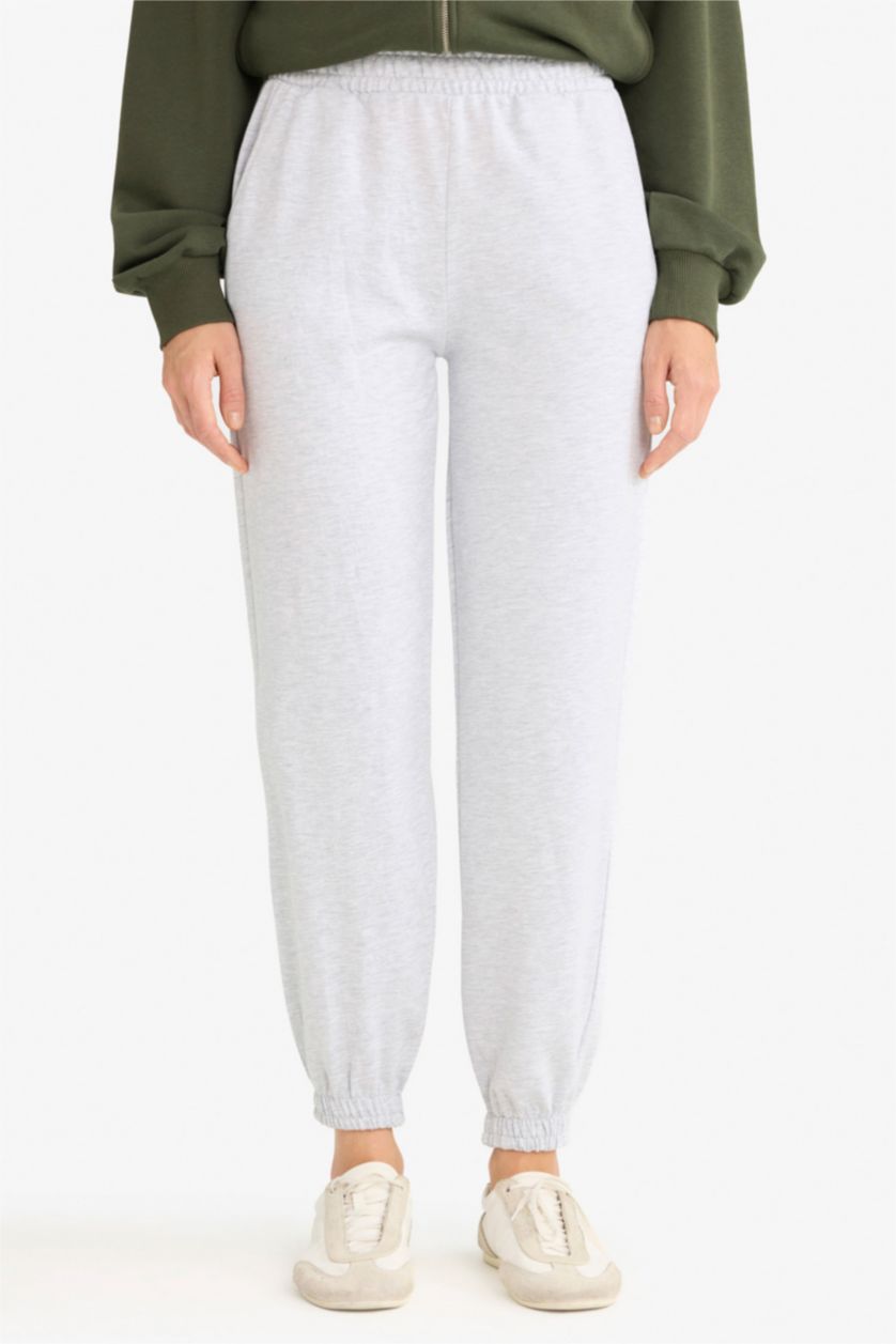 WOMAN Grey Melange Jogger Fit Basic Pockets Sweatpants