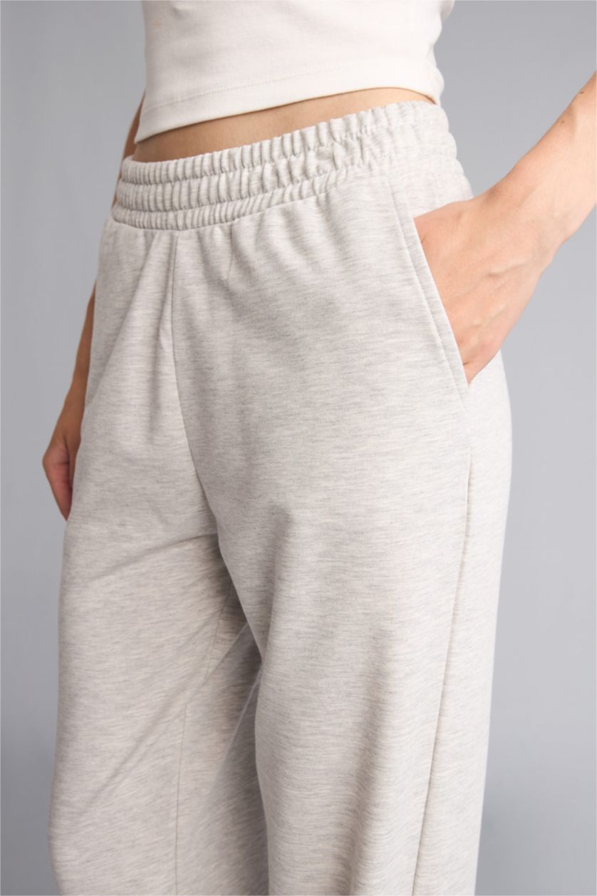 Kadın Gri Melanj Jogger Fıt Basic Eşofman Altı