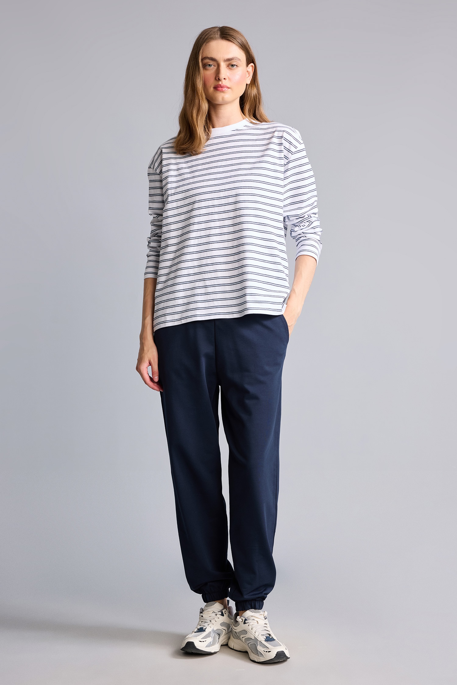 Women NAVY jogger Thin Sweatshirt Fabric Trousers