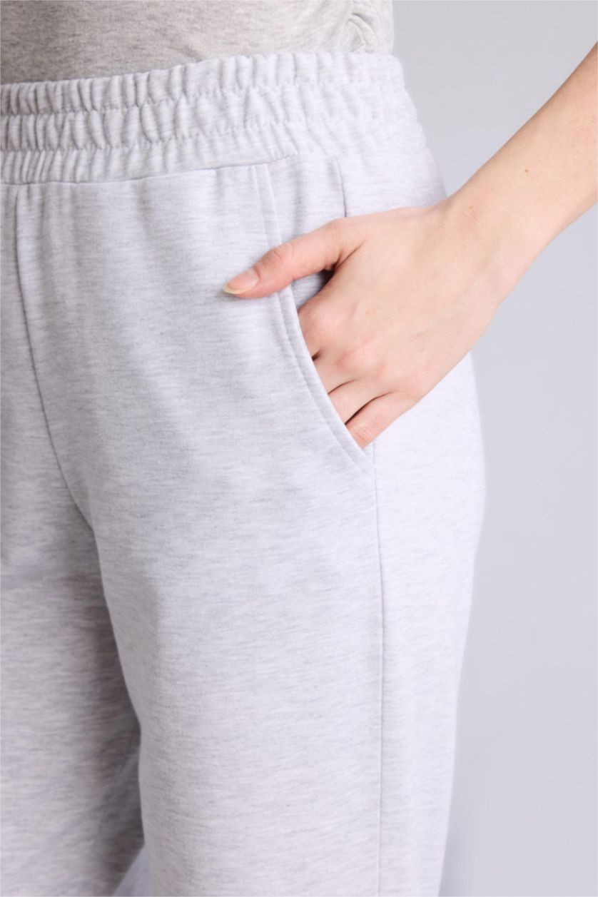 Kadın Gri Melanj Jogger Fıt Basıc Eşofman Altı