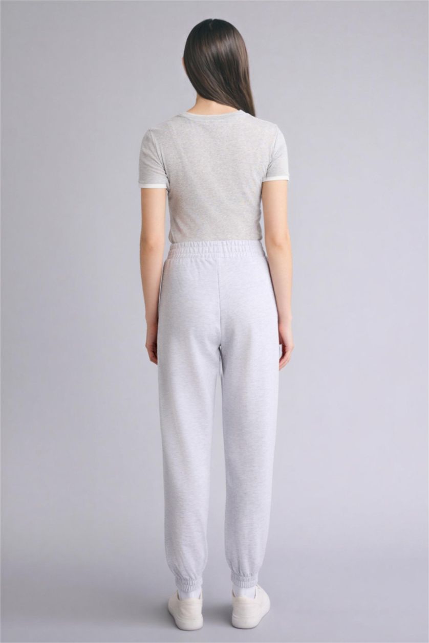 Kadın Gri Melanj Jogger Fıt Basıc Eşofman Altı
