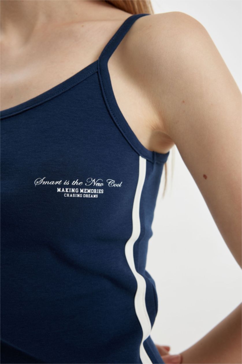 نساء كحلي تانك توب رياضي مضلع سليم فيت