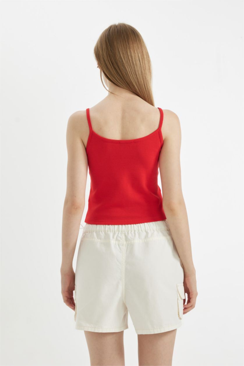 Kadın Kırmızı Fitted Spor Baskılı Ribana Atlet