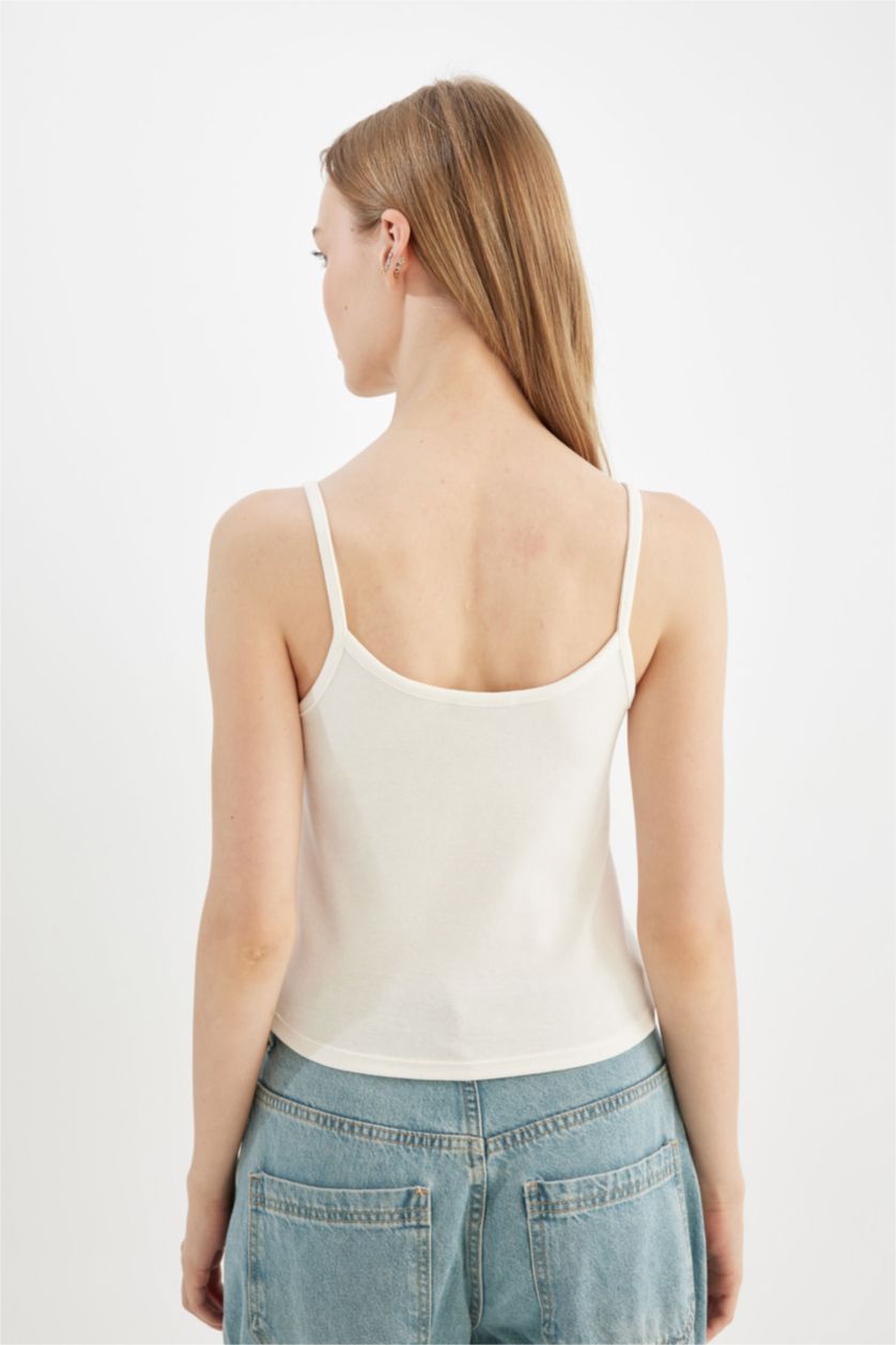 WOMAN White Fitted Printed Ribbed Tank Top