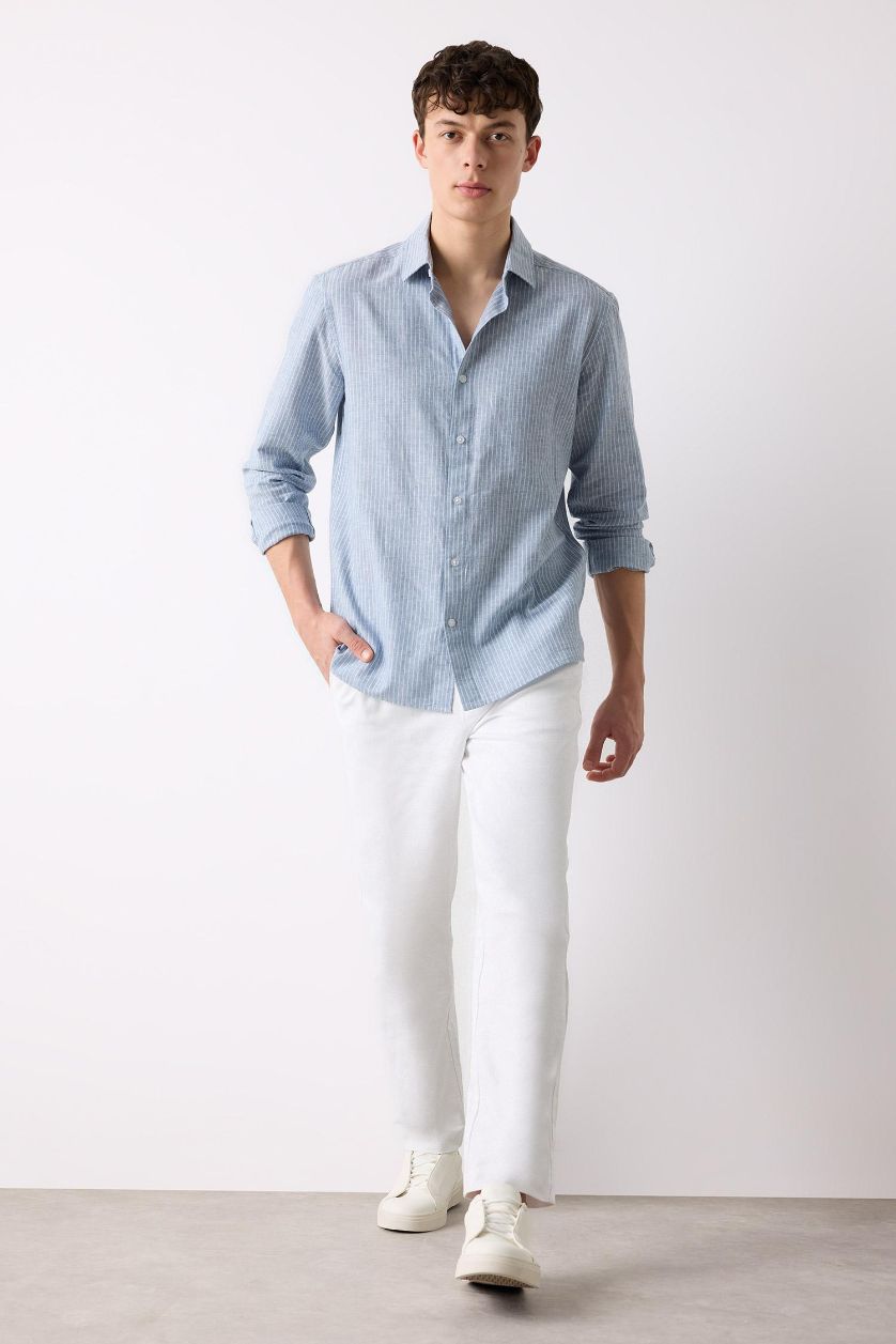 Man White Relax Fit Straight Leg Cotton Summer Fabric White Trousers