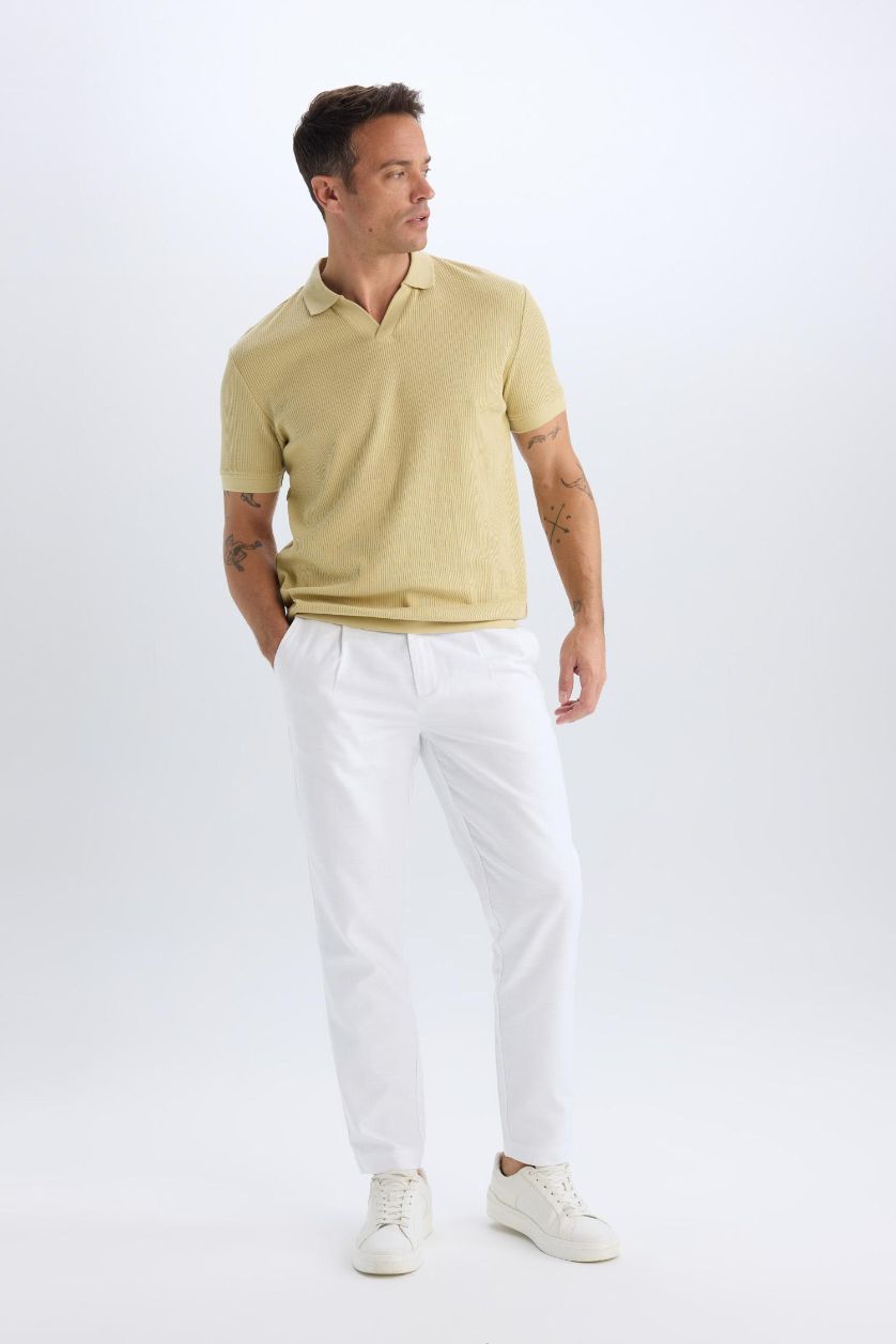 Man White Relax Fit Straight Leg Cotton Summer Fabric White Trousers