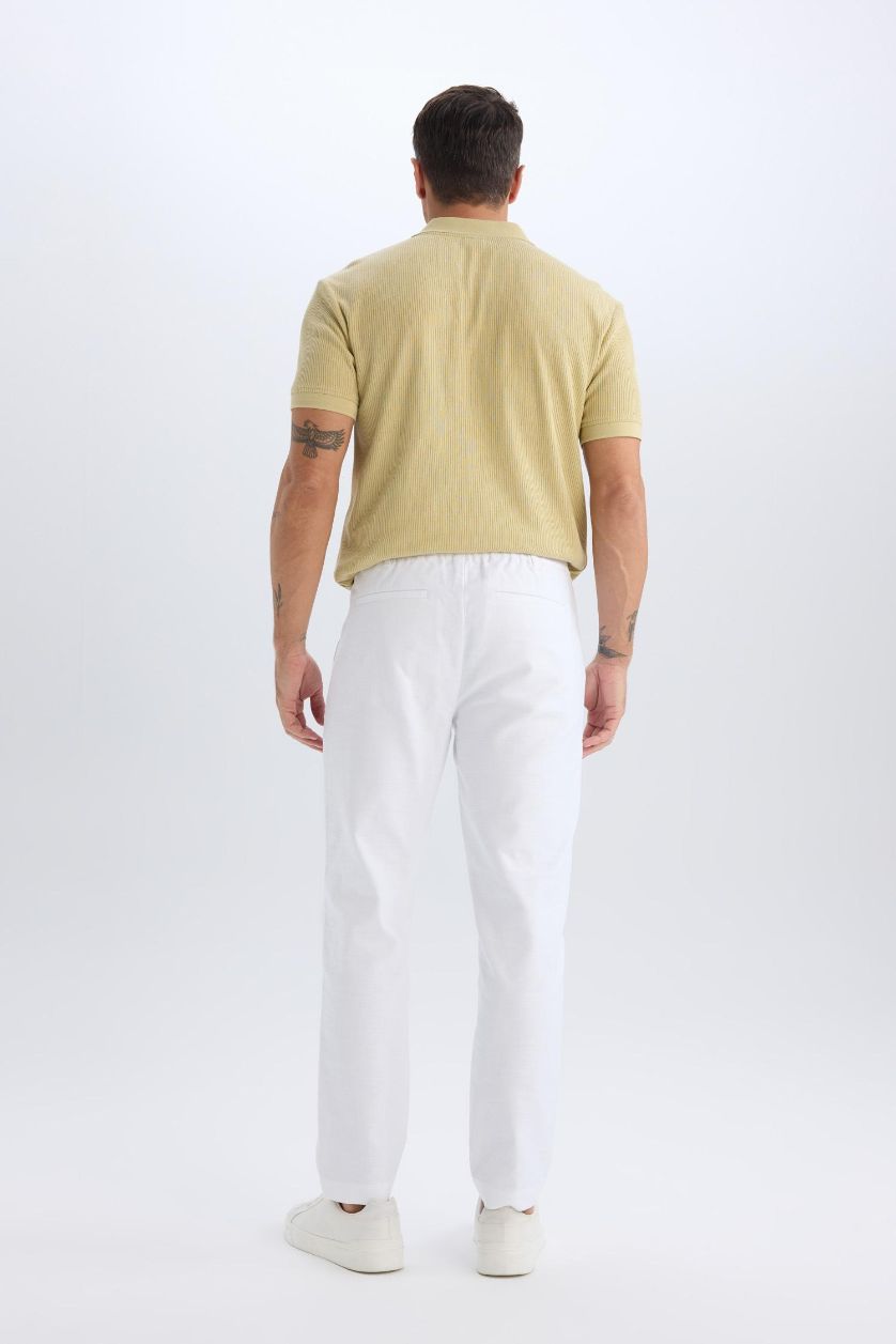Man White Relax Fit Straight Leg Cotton Summer Fabric White Trousers